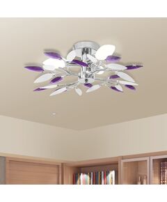 Lampada soffitto foglie bianco e viola cristallo acrilico 3xe14