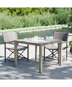 Tavolo giardino 90x90x75cm vetro temperato e polyrattan grigio