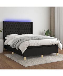 Letto a molle con materasso e led nero 140x200 cm in tessuto