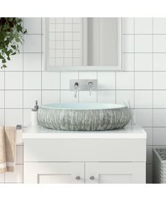 Lavabo da appoggio grigio e blu ovale 59x40x15 cm ceramica