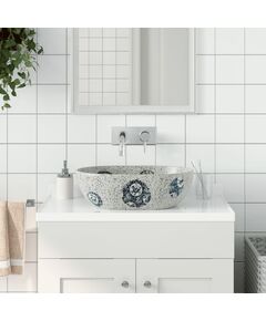 Lavabo da appoggio grigio e blu ovale 47x33x13 cm ceramica