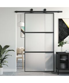 Porta scorrevole nera 102,5x205 cm vetro temperato e alluminio