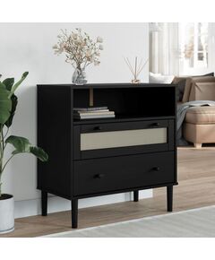 Credenza senja aspetto rattan nero 80x40x80 cm massello pino