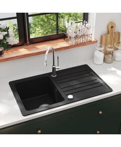 Lavandino cucina granito singolo scolapiatti reversibile nero