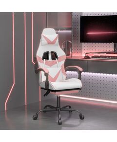 Sedia da gaming girevole poggiapiedi bianca e rosa similpelle