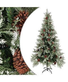 Albero di natale con pigne verde e bianco 225 cm in pvc e pe