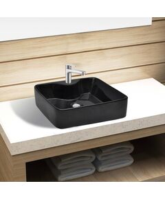 Lavandino bagno in ceramica nera quadrato con foro per rubinetto