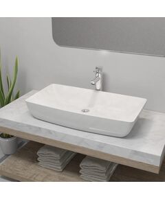 Lavello bagno con miscelatore in ceramica rettangolare bianco