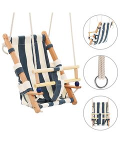 Altalena per bambini con cintura di sicurezza cotone legno blu