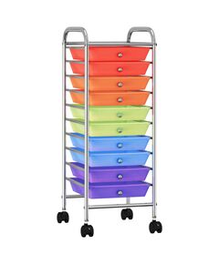 Carrello portaoggetti con 10 cassetti multicolore in plastica