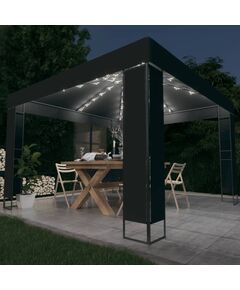 Gazebo con tetto doppio e stringa di luci led 3x3 m antracite