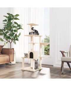 Albero per gatti con tiragraffi in sisal crema 142 cm