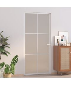 Porta interna 93x201,5 cm bianco opaco vetro e alluminio