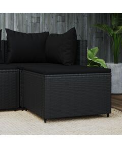 Poggiapiedi da giardino con cuscino in polyrattan nero