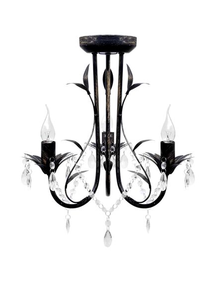 Lampadario art nouveau nero metallo perline cristallo e lampadine e14