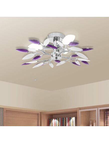 Lampada soffitto foglie bianco e viola cristallo acrilico 3xe14