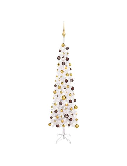 Albero natale artificiale sottile led e palline bianco 180 cm