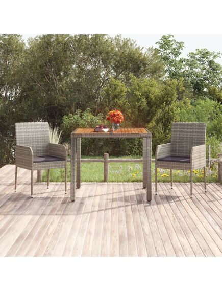 Tavolo da giardino piano in legno grigio 90x90x75 cm polyrattan