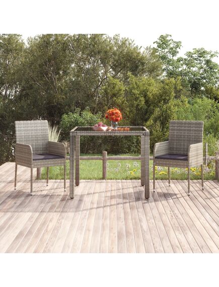 Tavolo da giardino piano in vetro grigio 90x90x75 cm polyrattan