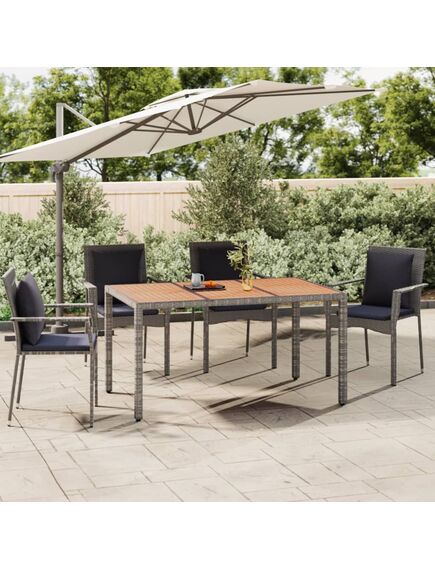 Tavolo giardino piano legno grigio polyrattan e massello acacia