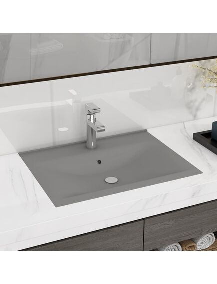 Lavabo con foro rubinetto grigio chiaro opaco 60x46 cm ceramica