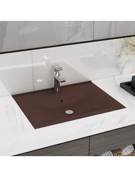 Lavabo con foro rubinetto marrone scuro opaco 60x46cm ceramica