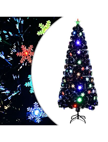 Albero natale con fiocchi di neve a led nero 240cm fibra ottica