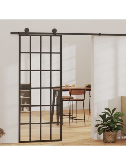 Porta scorrevole in vetro esg e alluminio 76x205 cm nera