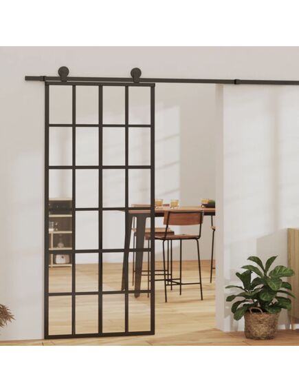 Porta scorrevole in vetro esg e alluminio 90x205 cm nera