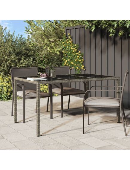 Tavolo giardino 150x90x75cm vetro temperato e polyrattan grigio