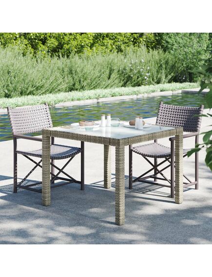 Tavolo giardino 90x90x75cm vetro temperato e polyrattan grigio