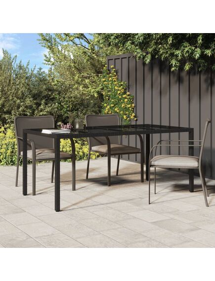 Tavolo giardino nero 190x90x75 cm vetro temperato polyrattan