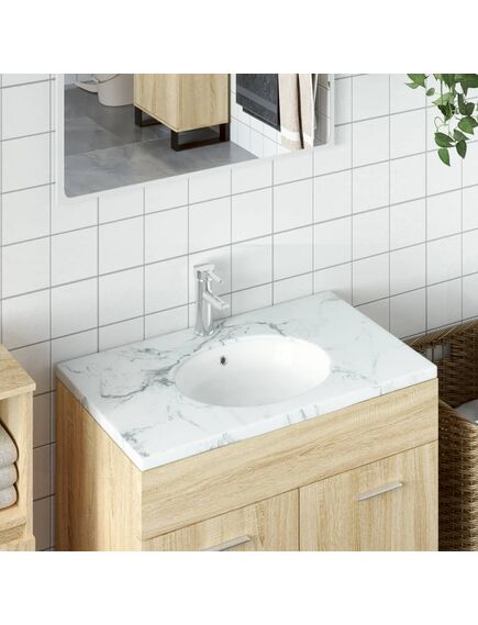 Lavandino da bagno bianco 37x31x17,5 cm ovale in ceramica