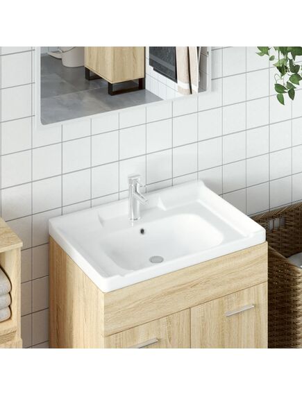 Lavandino da bagno bianco 71x48x23 cm rettangolare in ceramica