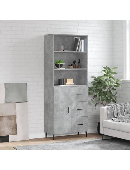 Credenza grigio cemento 69,5x34x180 cm in legno multistrato