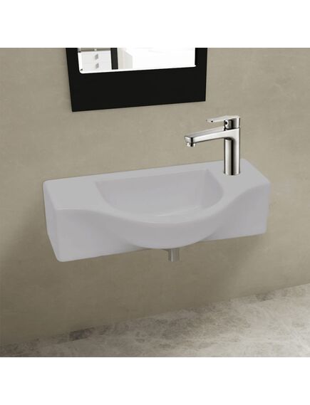 Lavandino bagno in ceramica con foro per rubinetto bianco