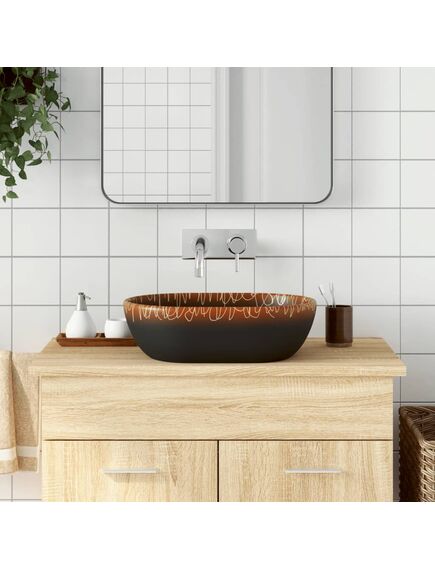 Lavabo da appoggio nero e arancione ovale 47x33x13 cm ceramica