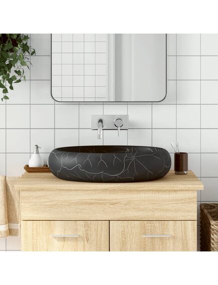 Lavabo da appoggio nero ovale 59x40x15 cm ceramica