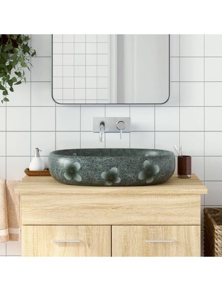 Lavabo da appoggio blu ovale 59x40x14 cm ceramica