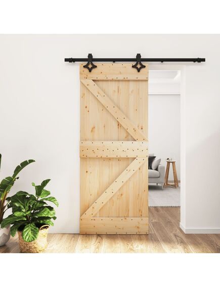 Porta scorrevole con set hardware 85x210 cm legno massello pino