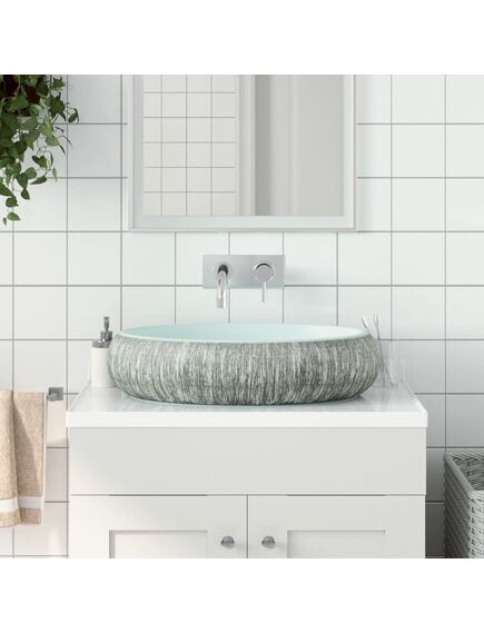 Lavabo da appoggio grigio e blu ovale 59x40x15 cm ceramica