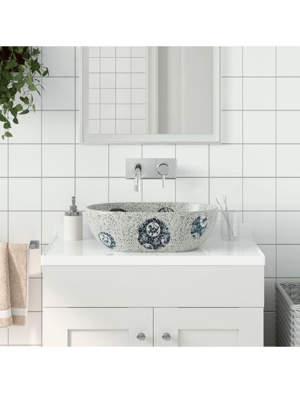 Lavabo da appoggio grigio e blu ovale 47x33x13 cm ceramica