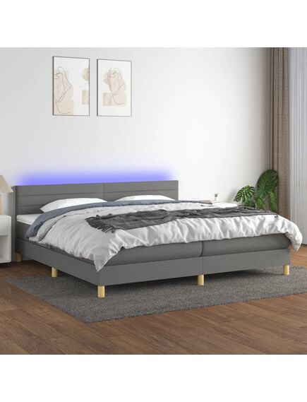 Letto a molle materasso e led grigio scuro 200x200cm in tessuto