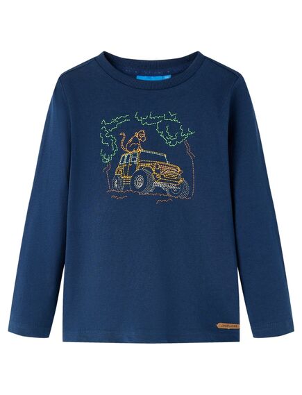 Maglietta per bambini a maniche lunghe con stampa jeep blu marino 128