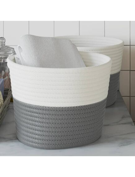 Cestini portaoggetti 2pz grigio e bianco Ø24x18 cm in cotone