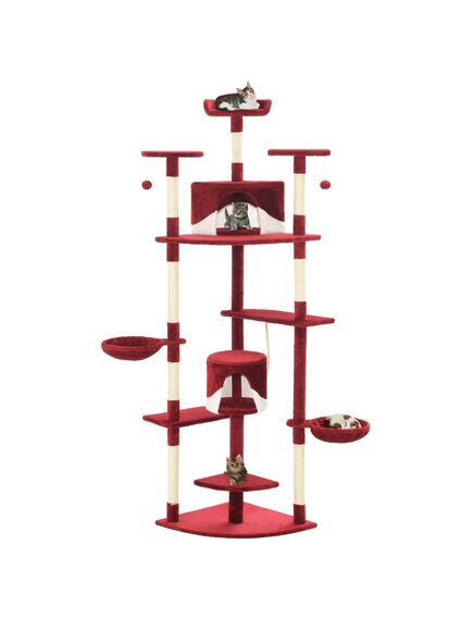 Albero per gatti e tiragraffi in sisal 203 cm rosso e bianco