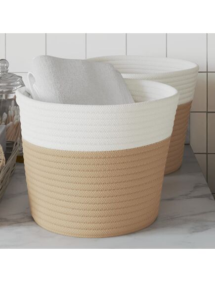 Cestini portaoggetti 2pz beige e bianco Ø24x18 cm in cotone