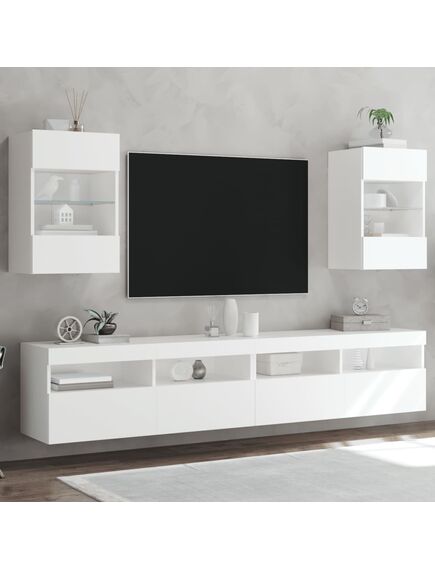 Mobili tv a parete con luci led 2pz bianchi 40x30x60,5 cm