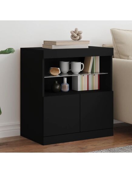 Credenza con luci led nera 60x37x67 cm