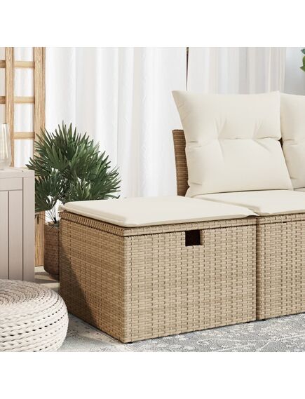 Sgabello giardino con cuscino beige 55x55x37 cm in polyrattan